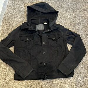 Black Levi Sweatshirt Hooded Jean Jacket